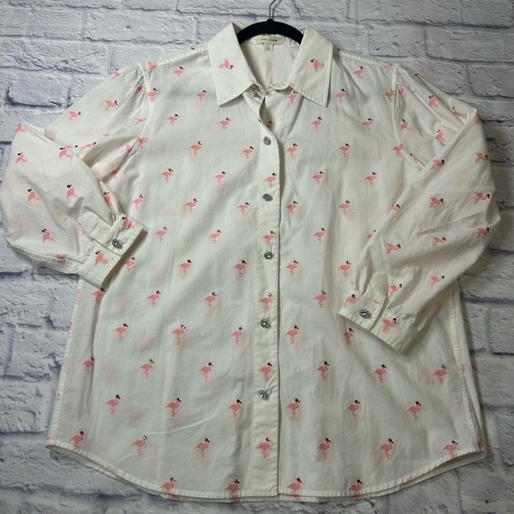 Marc Jacobs White Shirt with Pink Flamingo Pattern & Rhinestones. - Picture 1 of 11